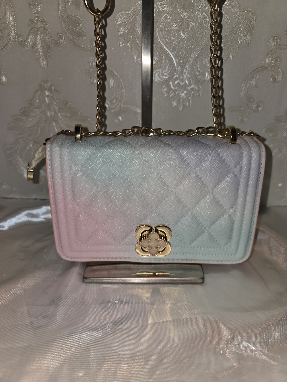Pastel Quilted Crossbody Bag with Gold Chain
